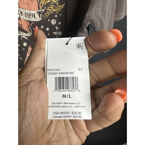 Volcom Stones Throw Short Sleeve Tee T-Shirt, Slate Grey Women's Size M/L NWT - Picture 6 of 7